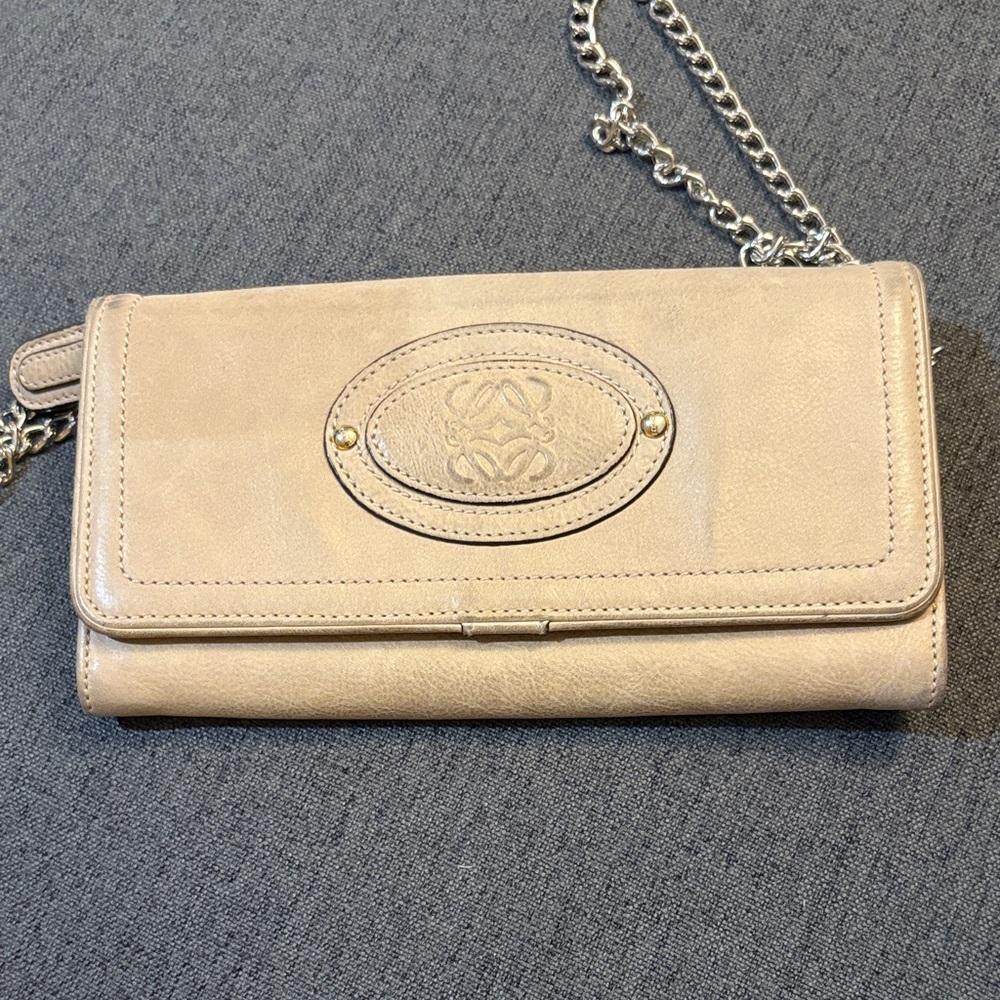 Loewe Tan Leather‎ wallet that can be turned to a wristlet with a chain